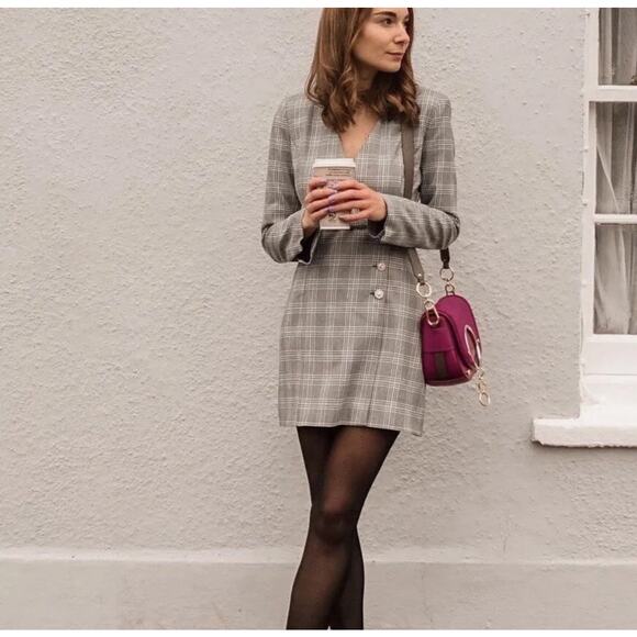 ZARA BLOGGER FAVORITE PLAID BLAZER DRESS - Picture 2 of 16